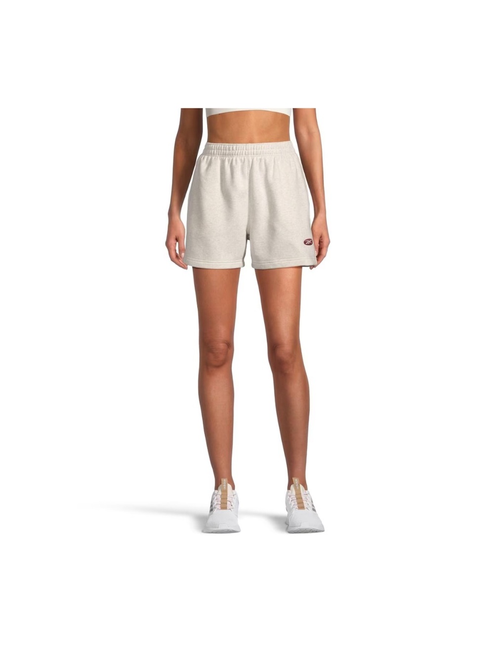 Reebok Womens Cream Elastic-Waist Athletic Shorts